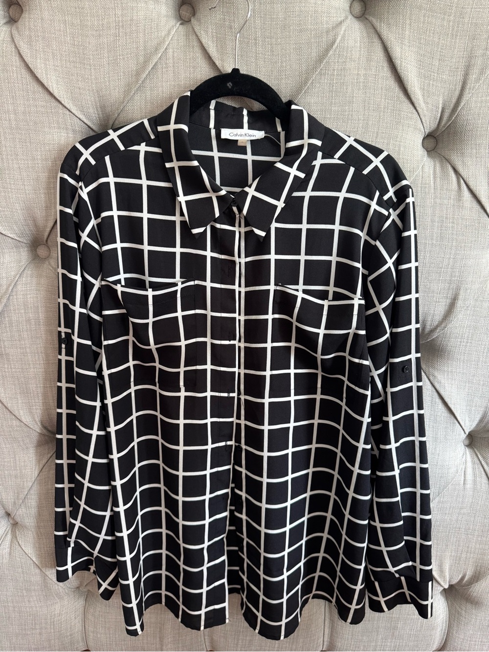 Calvin Klein Women’s Black & White Windowpane Button-Up Shirt